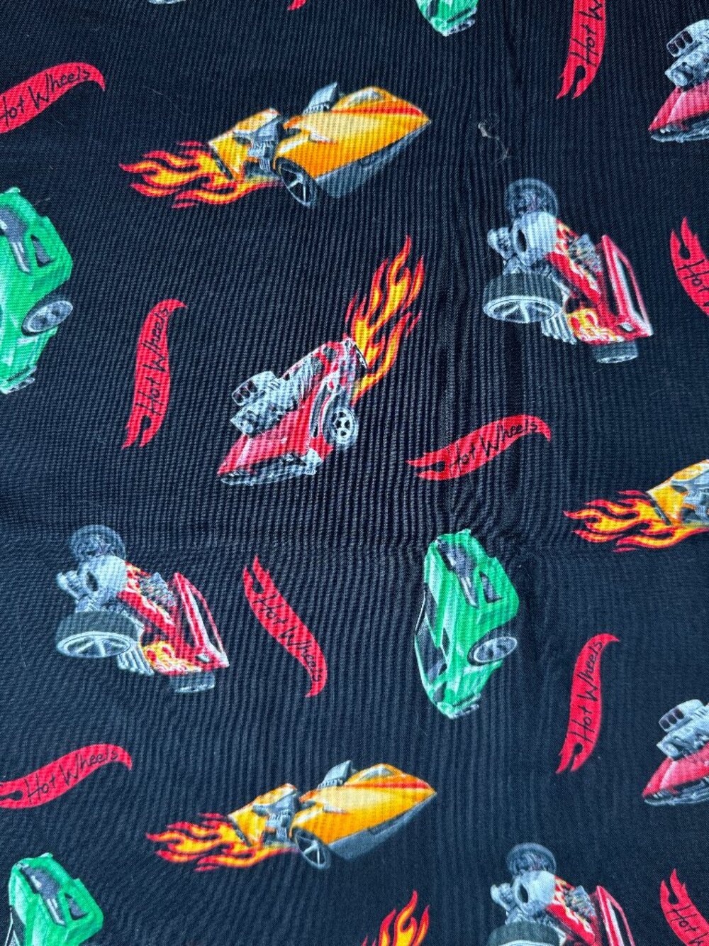 Hot Wheels Racing Cars & Flames 1 3/8 yard Fabric Black Quilt Cotton OOP #95